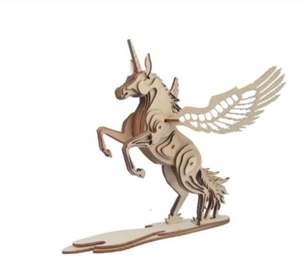 Natural Wood 3D Puzzle Flying Unicorn Wooden Jigsaw Craft Building Set