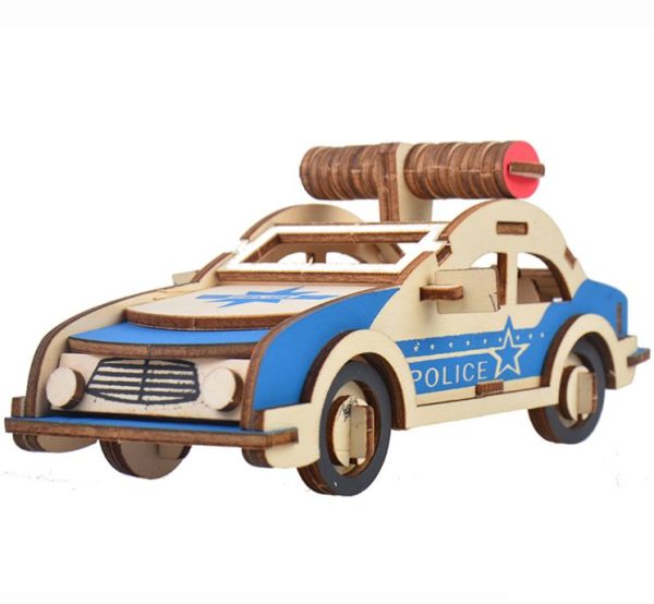 Natural Wood 3D Puzzle Police Patrol Car Wooden Jigsaw Craft Building Set