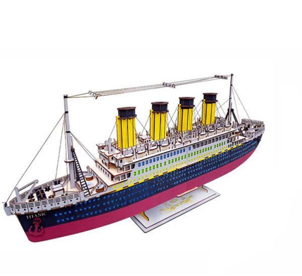 Natural Wood 3D Puzzle Titanic Ship 35" Long Wooden Jigsaw Craft Building Set