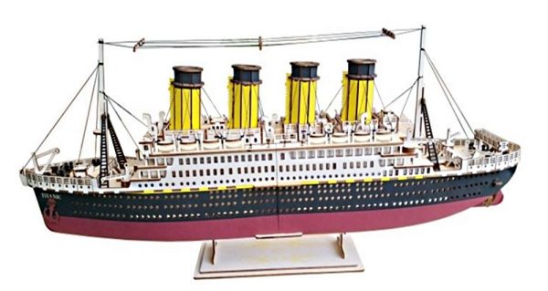 Natural Wood 3D Puzzle Titanic Ship 35" Long Wooden Jigsaw Craft Building Set